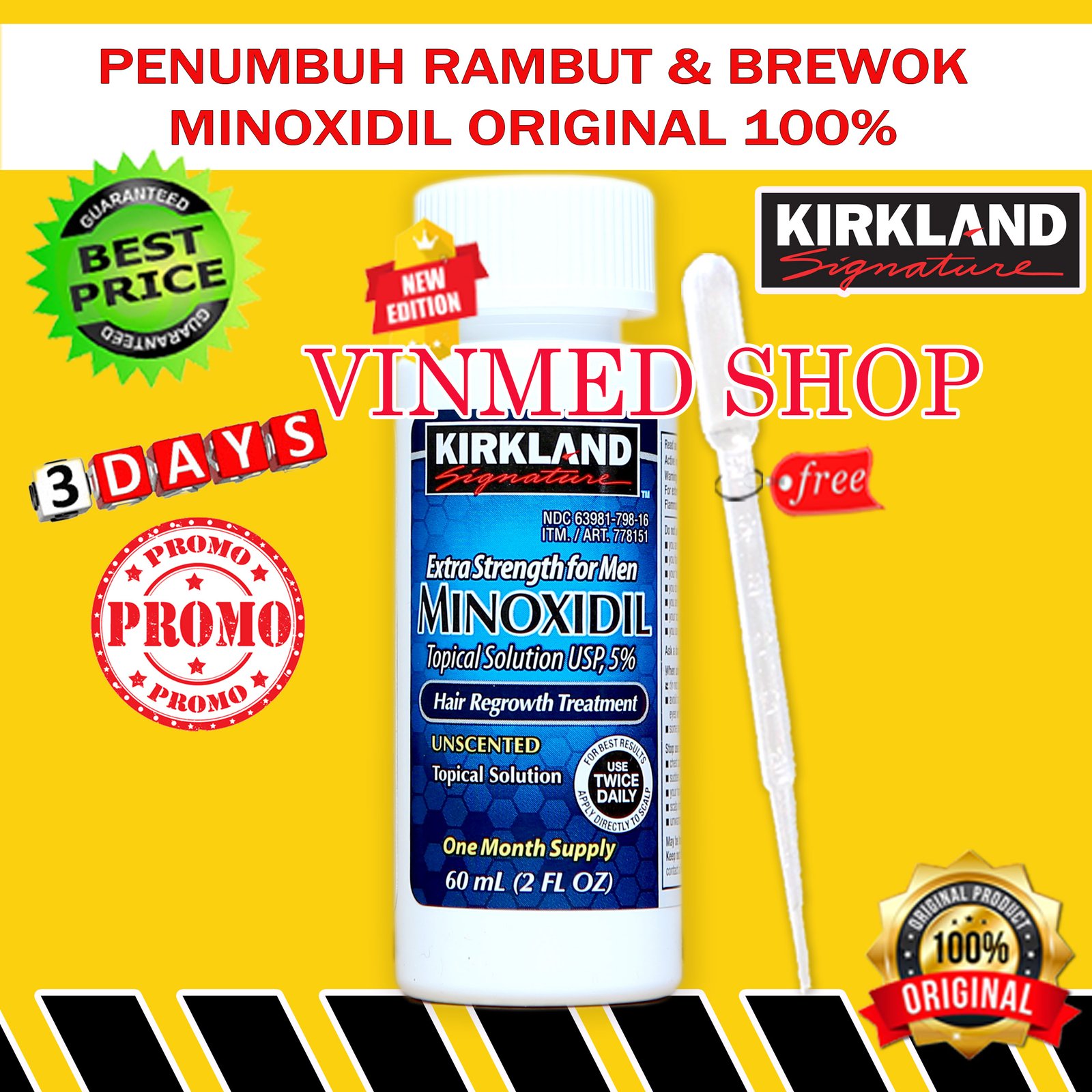 Kirkland Minoxidil 5% Original USA Pipet plastik – Vinmedshop